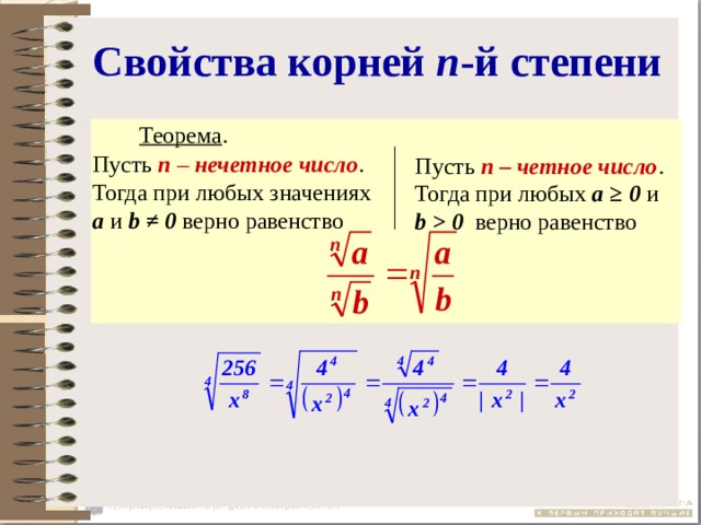 Извлечь корень степени. Корень n-й степени. Свойства корня n-Ой степени 10 класс. Алгоритмы извлечения корня n-й степени.