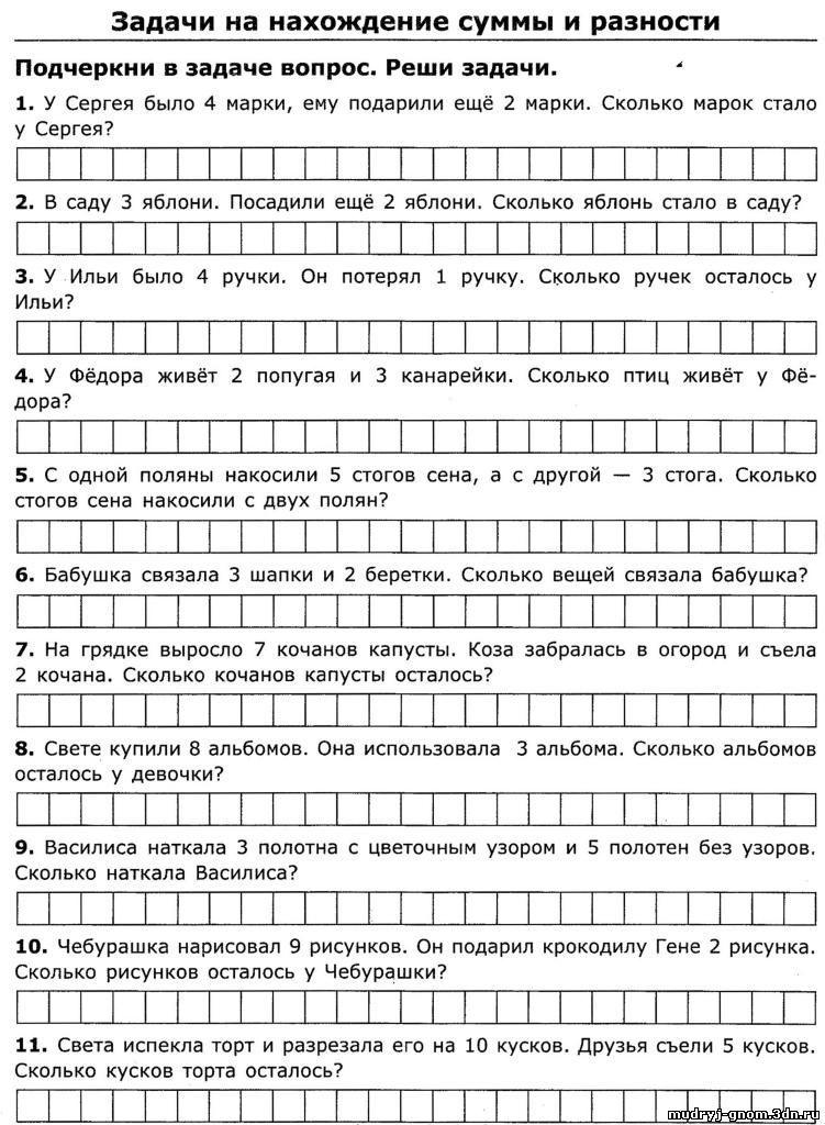 Задачи на нахождение суммы и остатка 1 класс презентация