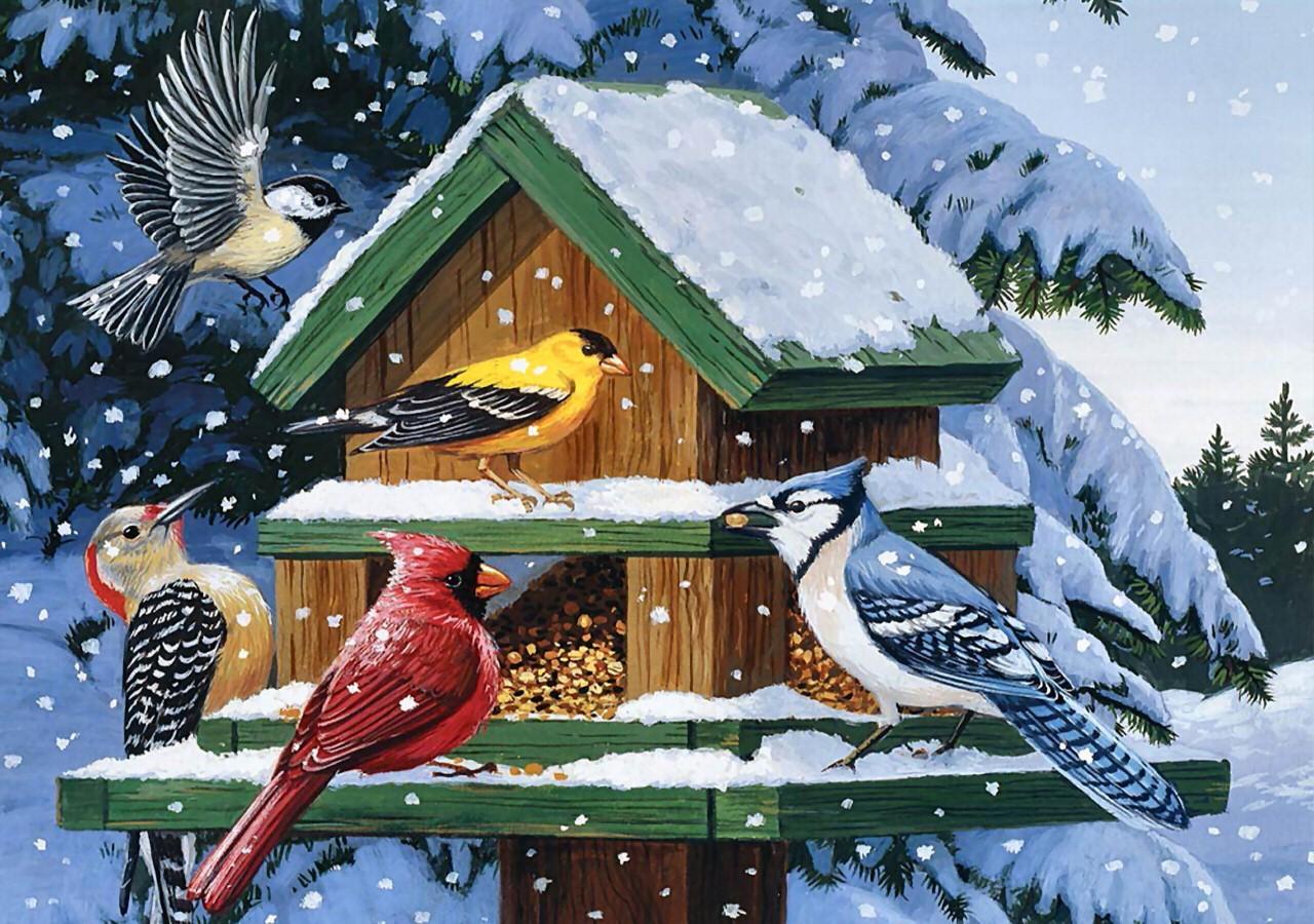 Зимние домики для птиц в живописи