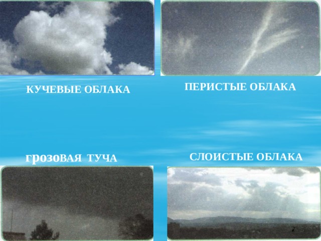Определите какие облака перистые слоистые кучевые изображены на рисунке 82 география 6 класс