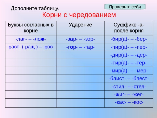 Чередование кас кос 6 класс