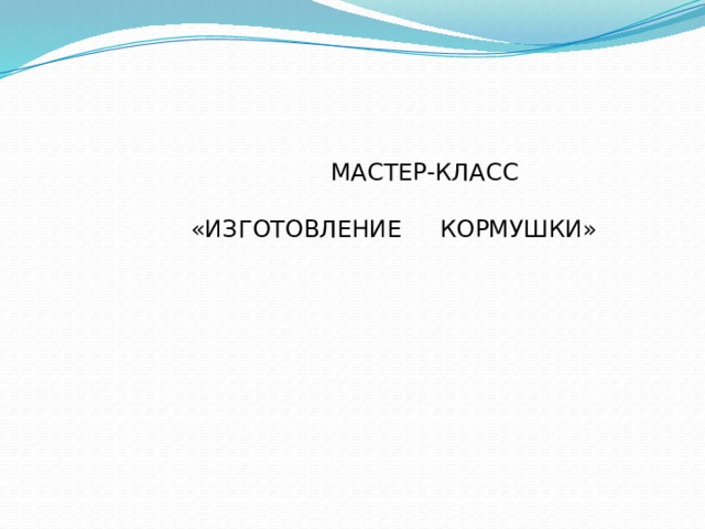  МАСТЕР-КЛАСС «ИЗГОТОВЛЕНИЕ КОРМУШКИ» 