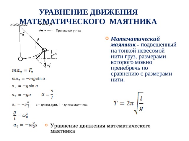 Как изменяется период колебания математического