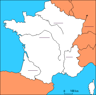 Sur la france. Реки Франции на карте. Контурная карта Франции. Водная карта Франции. Контурная карта Франции с регионами.