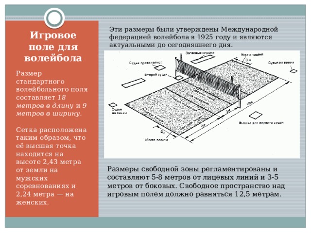 Размер линий волейбольной площадки