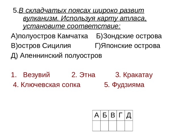 Рельеф тест 7 класс. В складчатых поясах широко развит вулканизм используя.