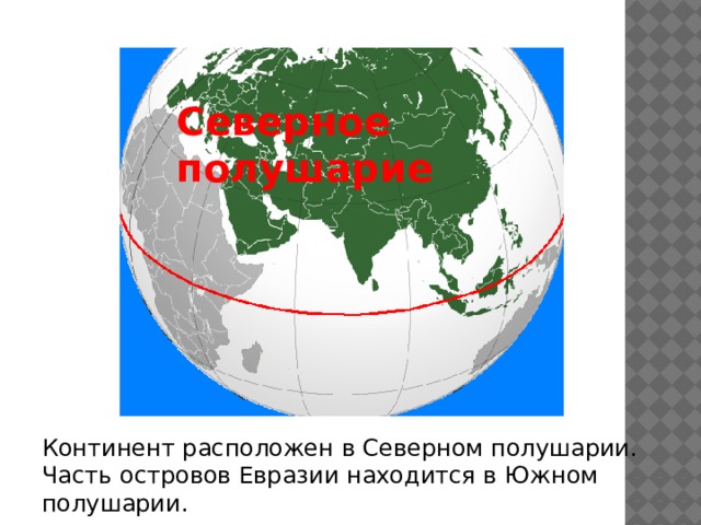 Отношение материка к экватору евразия. Евразия Западное полушарие. Материки расположенные в Северном полушарии. Северная часть Евразии. Евразия на полушарии земли.
