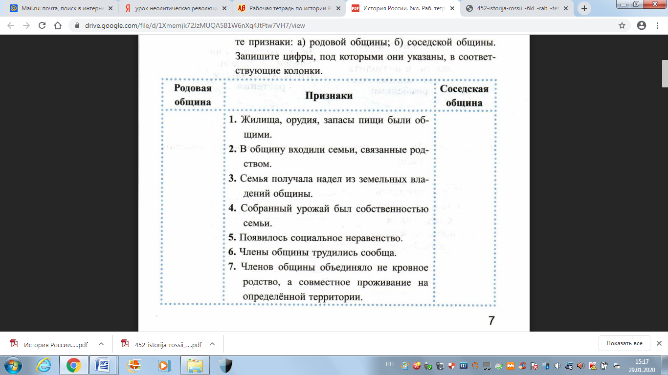 Практическая работа по истории России, 6 класс. Тема: Неолитическая  революция. Первые скотоводы, земледельцы, ремесленники.