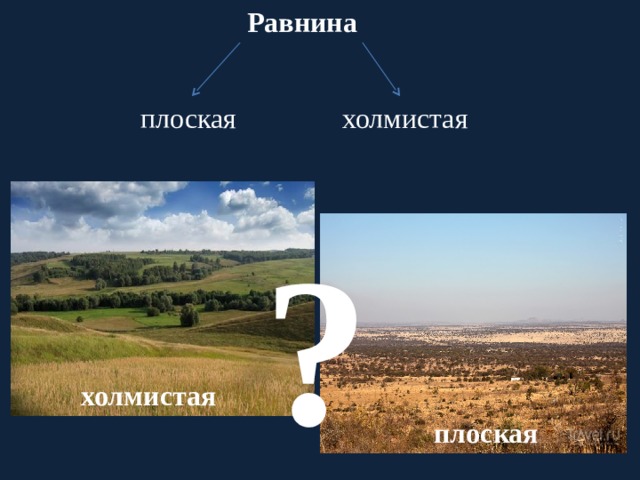 Каких равнин не бывает. Плоские и холмистые равнины. Плоские равнины примеры. Великие равнины Холмистая или плоская равнина. Равнины это окружающий мир 2 класс.