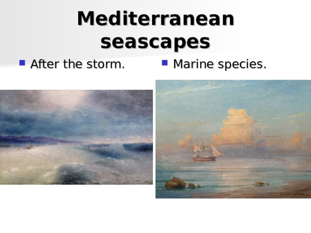 Mediterranean seascapes After the storm. Marine species. 
