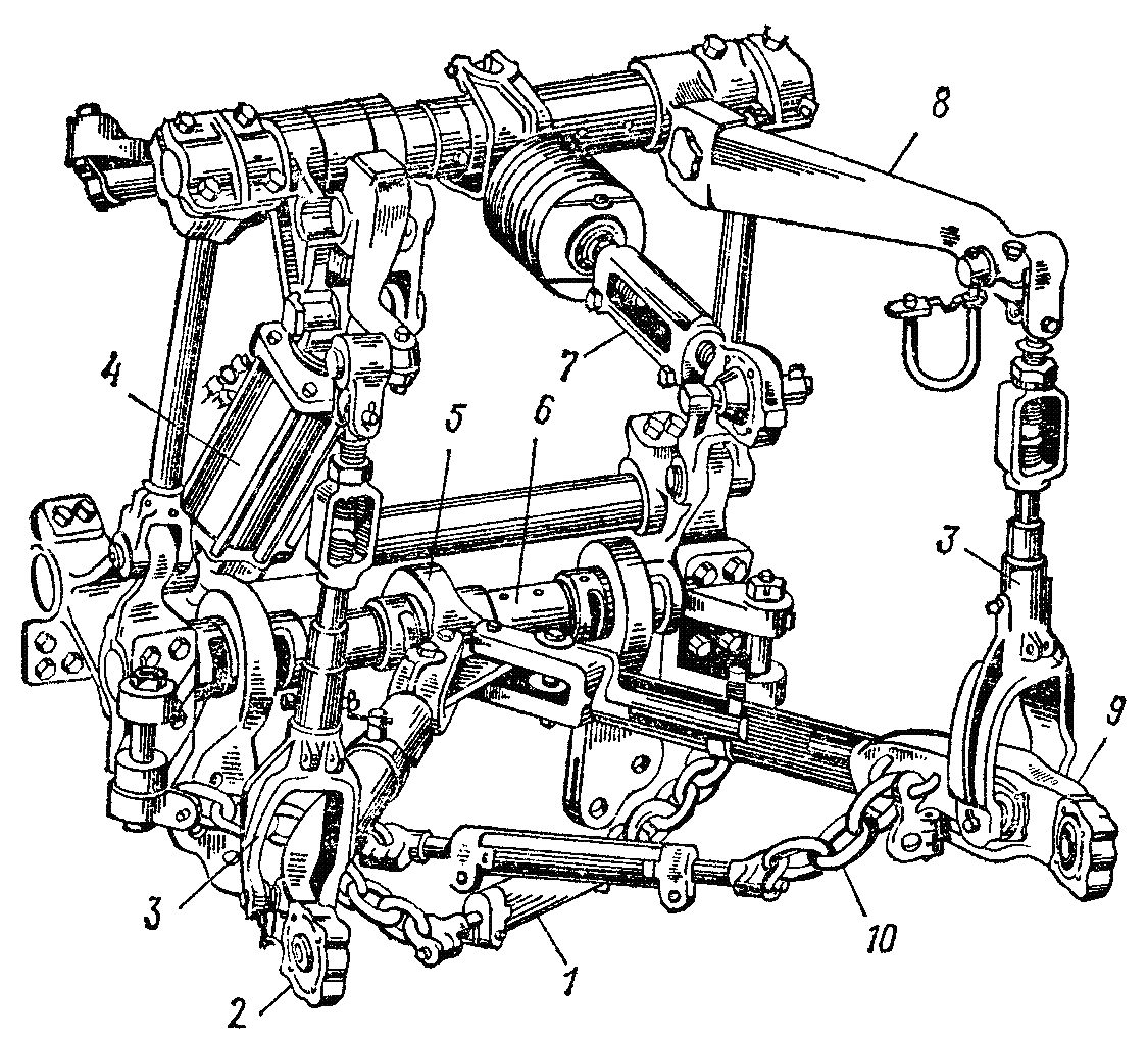 Навеска трактора ДТ-75. Навеска трактора ДТ 75 собранная по двухточечной схеме. Механизм навески трактора ДТ-75. Задняя гидронавеска ДТ-75.