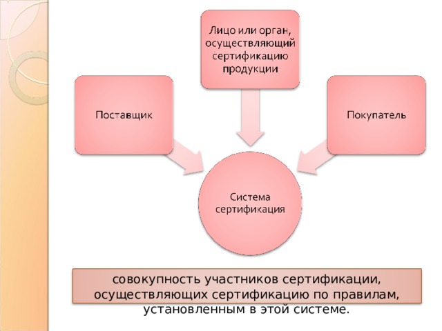 совокупность участников сертификации, осуществляющих сертификацию по правилам, установленным в этой системе. 