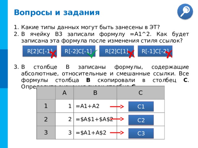 В ячейку ввели следующие символы показанные на рисунке справа a2 b3 c14