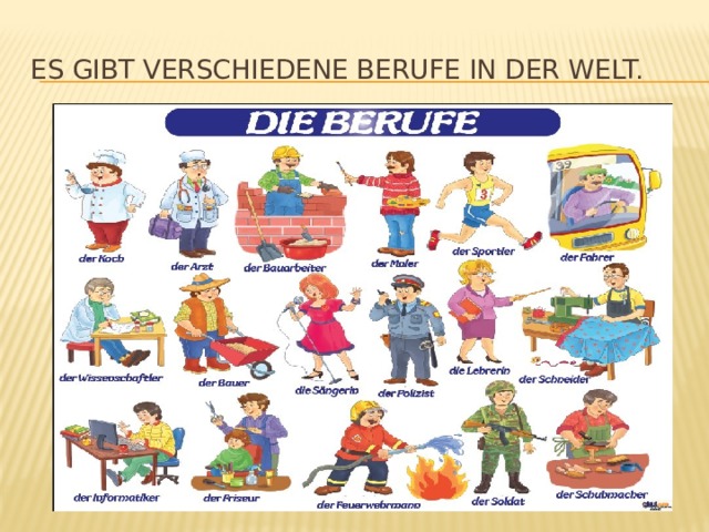 Es gibt verschiedene Berufe in der Welt. 