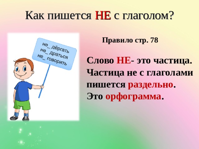 Презентация по русскому языку правописание не с глаголами 3 класс