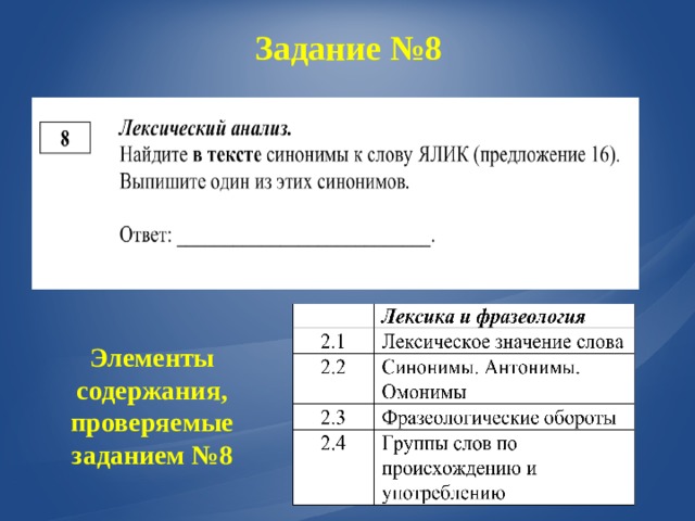 Задание №8   Элементы содержания, проверяемые заданием №8 