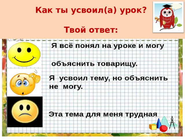 Как ты усвоил(а) урок?   Твой ответ: 