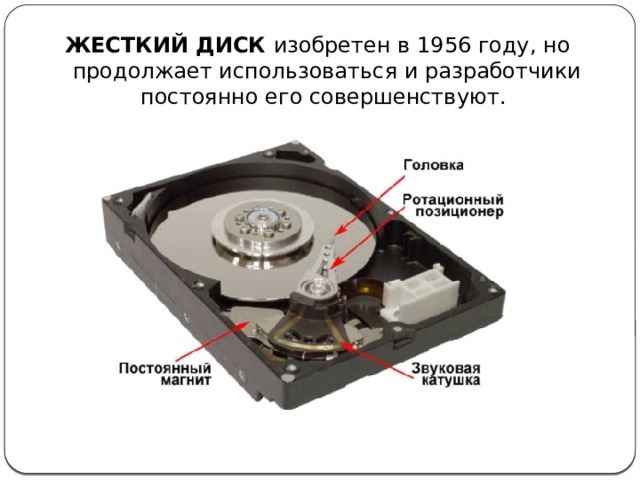 ЖЕСТКИЙ ДИСК изобретен в 1956 году, но продолжает использоваться и разработчики постоянно его совершенствуют. 