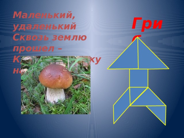 Маленький, удаленький Сквозь землю прошел – Красну шапочку нашел. Гриб 