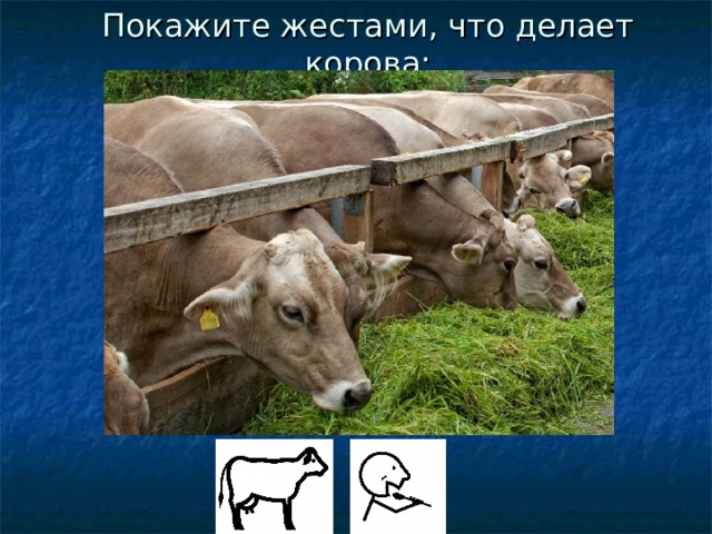 Покажите жестами, что делает корова: 