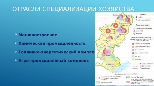 Какие отрасли специализации в поволжье. Отрасли специализации. Хозяйство отрасли специализации Поволжья. Отрасли специализации промышленности Поволжья. Промышленные центры Поволжья.