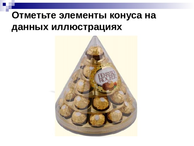 Отметьте элементы конуса на данных иллюстрациях 