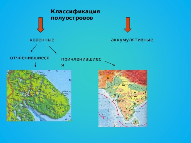 Классификация полуостровов коренные аккумулятивные отчленившиеся причленившиеся 