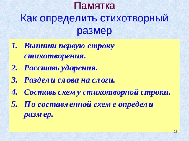 Определите стихотворный. Памятка как определить стихотворный размер. Размер стихотворения памятка. Стихотворные Размеры памятка. Как определять размер стиха памятка.