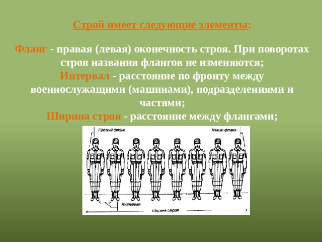 Правая оконечность строя называется