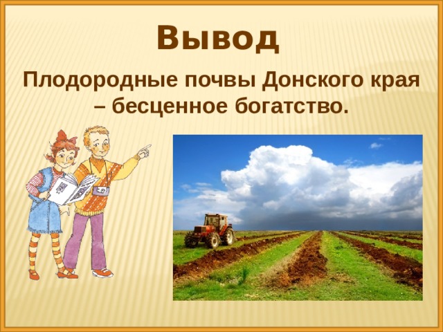 Вывод Плодородные почвы Донского края – бесценное богатство. 