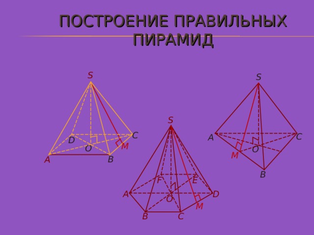 ПОСТРОЕНИЕ ПРАВИЛЬНЫХ ПИРАМИД S S S C С А D M O O M В А В E F A D O M B C 