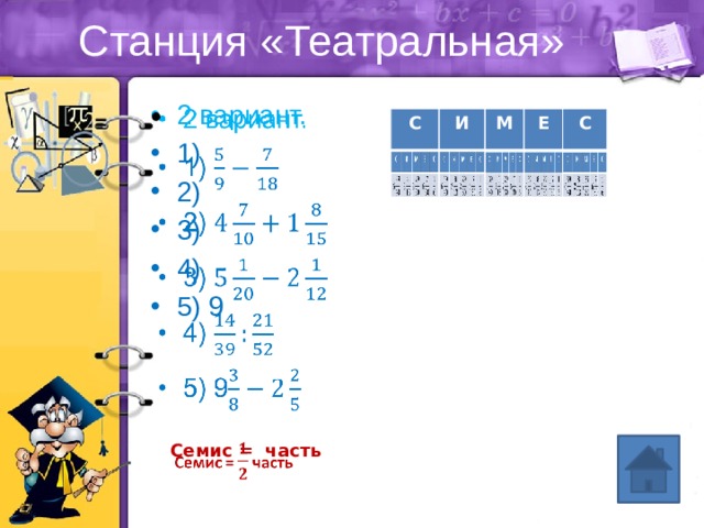 Станция «Театральная»   2 вариант. 1) 2) 3) 4) 5) 9 С С И И М М Е Е С С Семис = часть   