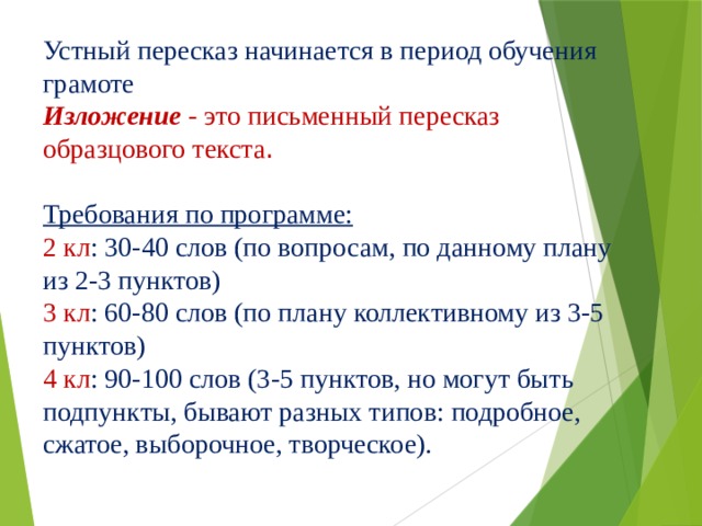 Методика работы над изложением в начальной школе. Методы работы над изложением в начальной школе. Этапы работы над изложением в начальной школе. План устного пересказа.