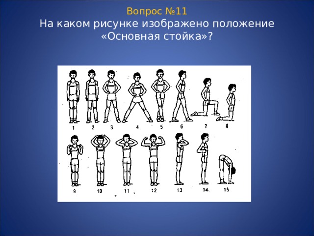 Вопрос №11  На каком рисунке изображено положение «Основная стойка»?   