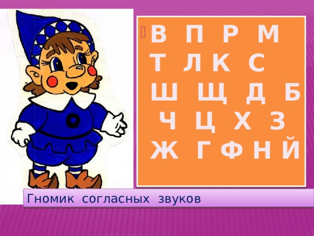 В П Р М Т Л К С Ш Щ Д Б Ч Ц Х З Ж Г Ф Н Й Гномик согласных звуков 