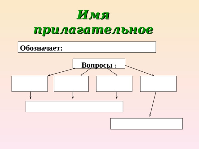 Имя  прилагательное Обозначает:  Вопросы : 