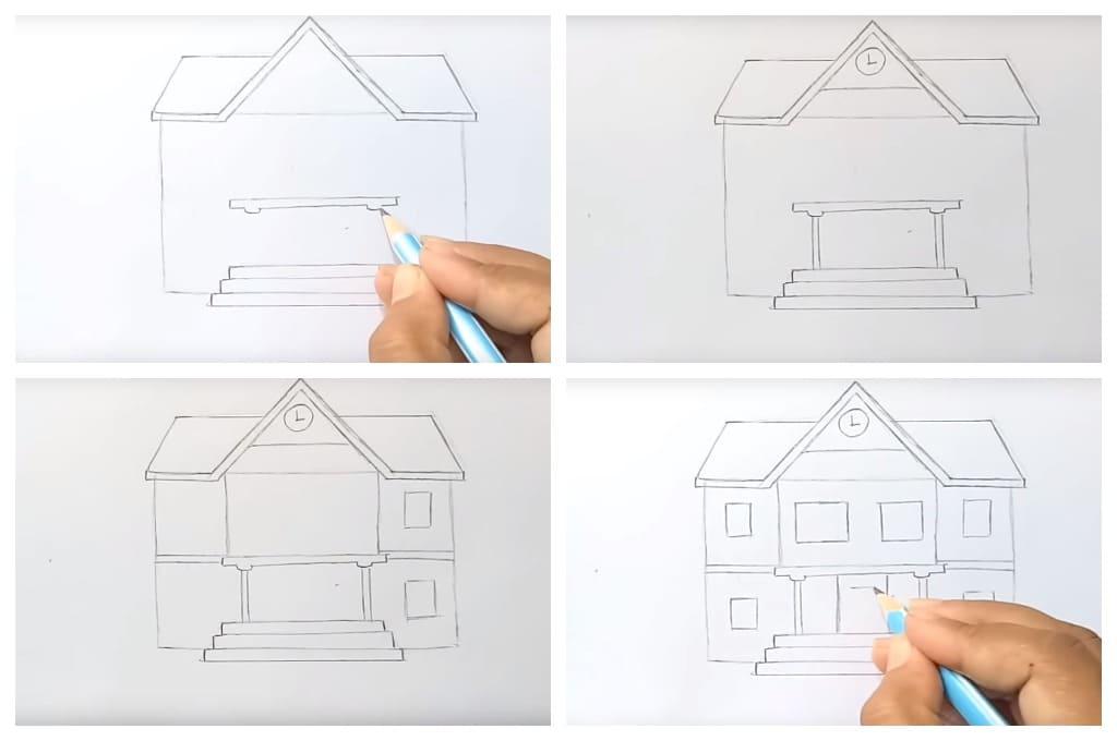 Поэтапное рисование школы. Рисование школы пошагово. Поэтапный рисунок школы. Рисунок школа поэтапно. Поэтапное рисование школы для детей.