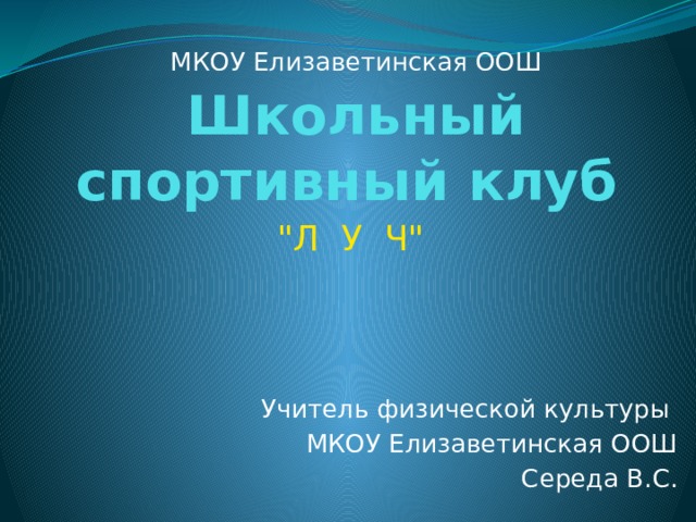 МКОУ Елизаветинская ООШ Школьный спортивный клуб 