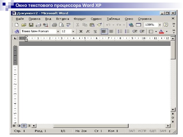 Окно текстового процессора Word  XP 