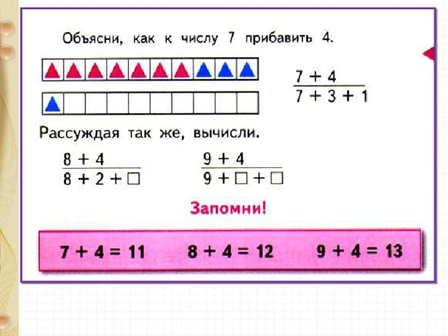 Сложение однозначных чисел с переходом через десяток вида 2 3 презентация 1 класс