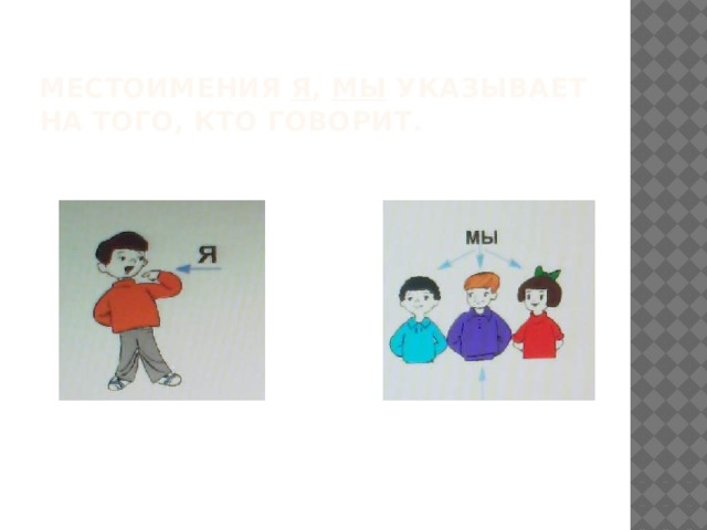Местоимения я , мы указывает на того, кто говорит. 