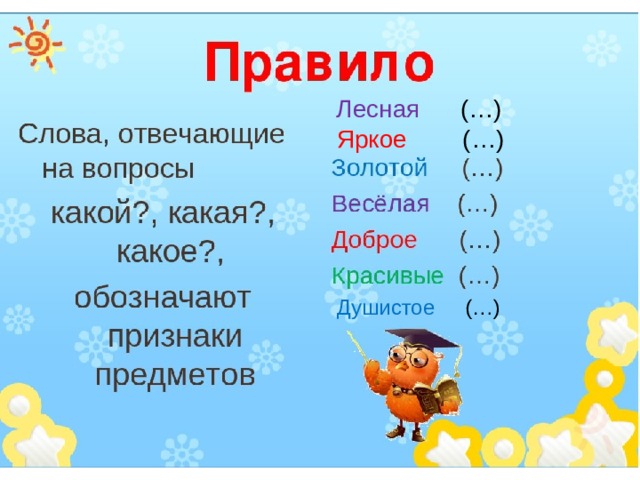 Презентация 1 класс слова отвечающие на вопросы какой какая какие 1 класс