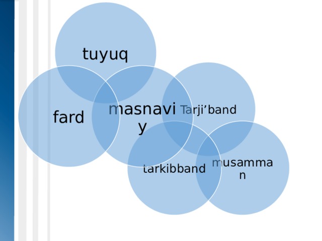 tuyuq Tarji’band masnaviy fard musamman tarkibband 