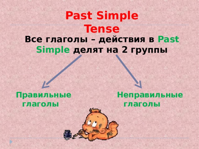 Past Simple Tense Все глаголы – действия в Past Simple  делят на 2 группы  Правильные Неправильные  глаголы  глаголы  