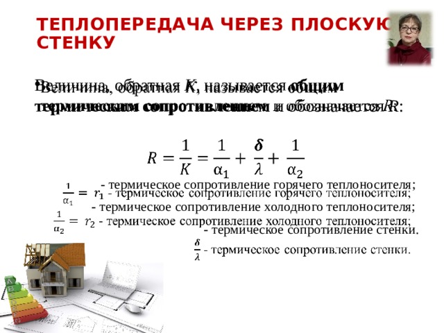 Укажите формулу для определения термического сопротивления теплопередачи плоской стенки