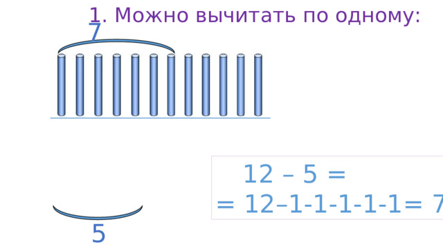 1. Можно вычитать по одному: 7   12 – 5 = = 12–1-1-1-1-1= 7 5 