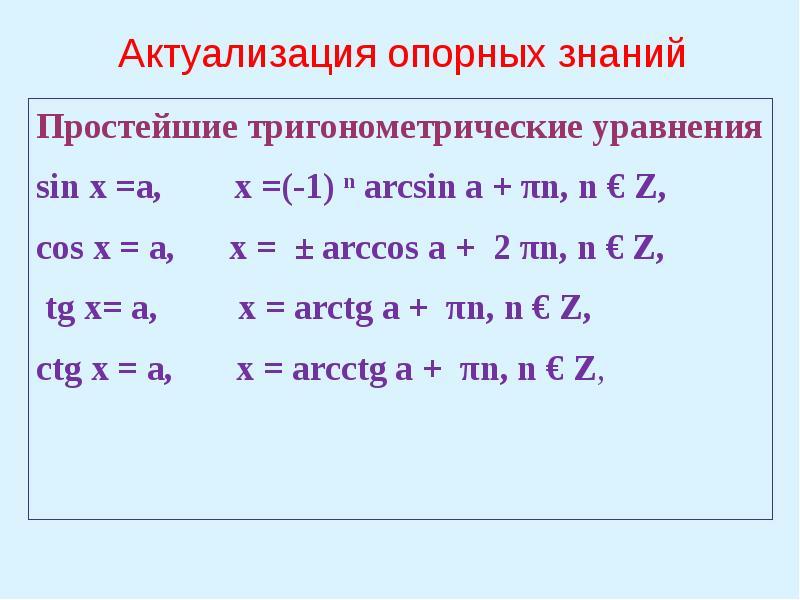 Технологическая карта по теме простейшие тригонометрические уравнения