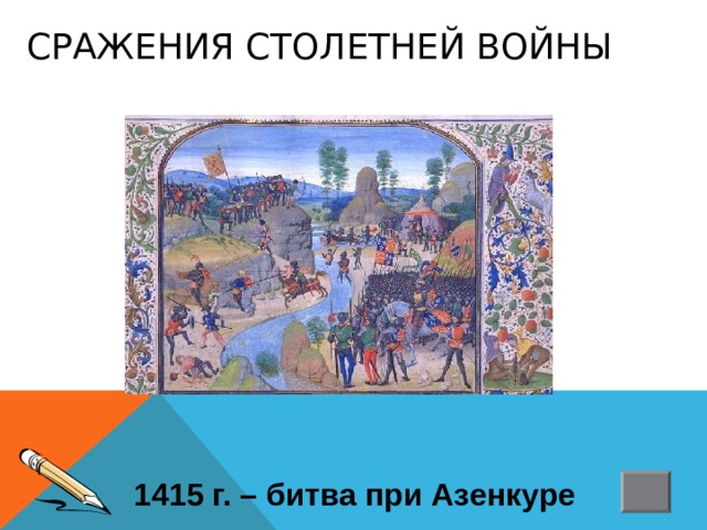 СРАЖЕНИЯ СТОЛЕТНЕЙ ВОЙНЫ 1415 г. – битва при Азенкуре 