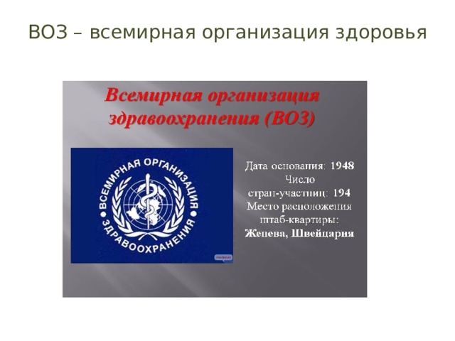 ВОЗ – всемирная организация здоровья   