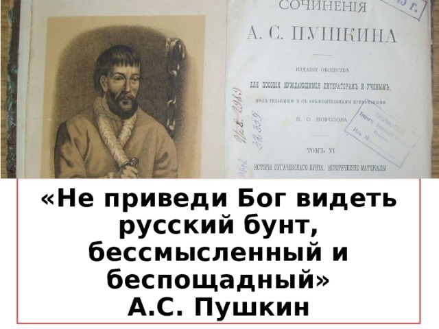 «Не приведи Бог видеть русский бунт, бессмысленный и беспощадный»  А.С. Пушкин 